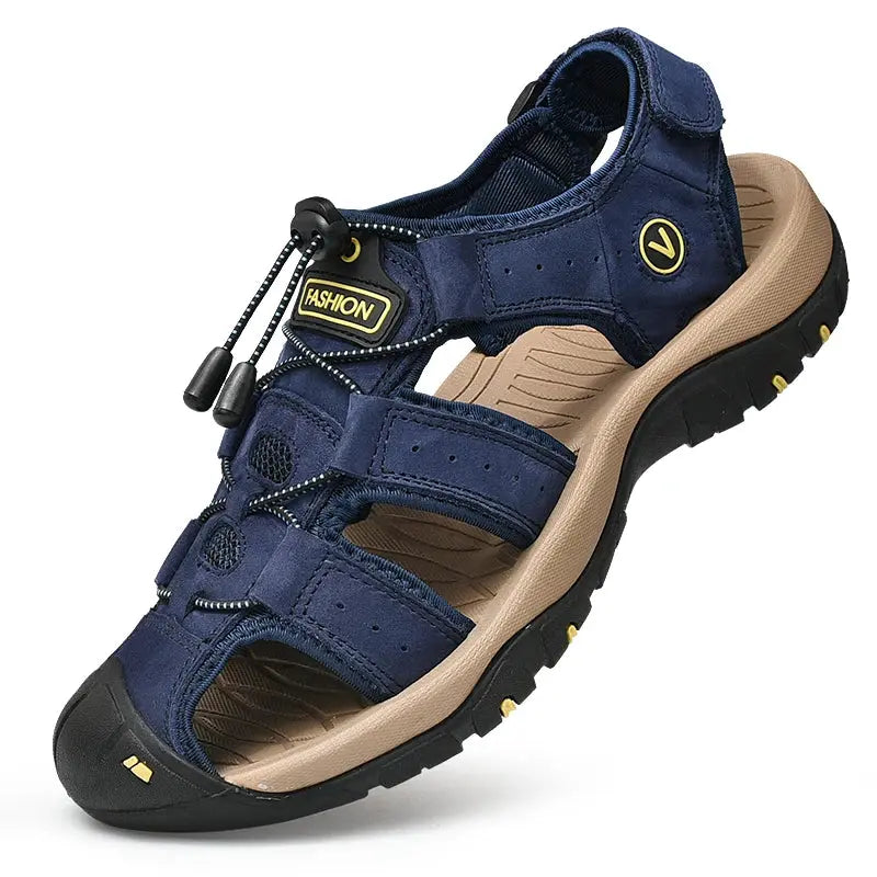 Premium Genuine Leather Sandals for Men – Stylish Closed-Toe Design for Casual & Dressy Occasions - Shopulia