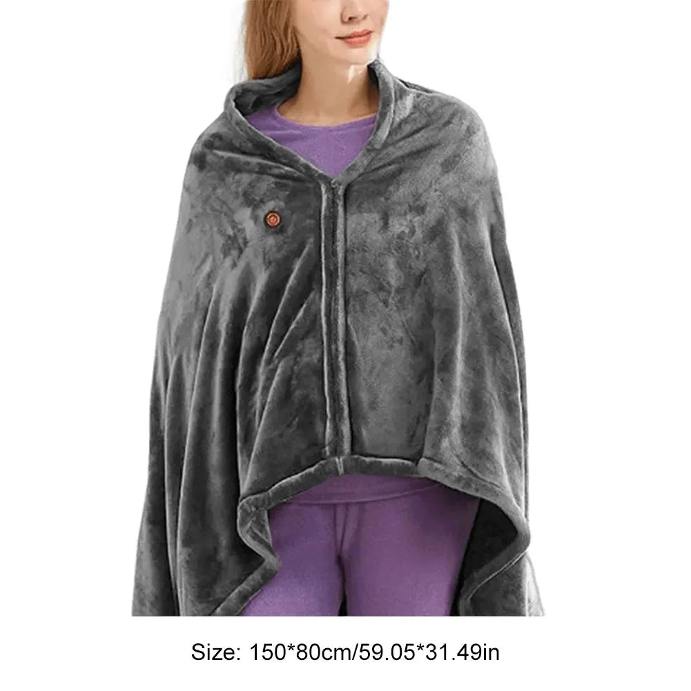 USB Heated Shawl Electric Heating Blanket 3 Heating Level Wearable Heated Poncho Throw Heated Throw Blanket for Camping Hiking Shopulia
