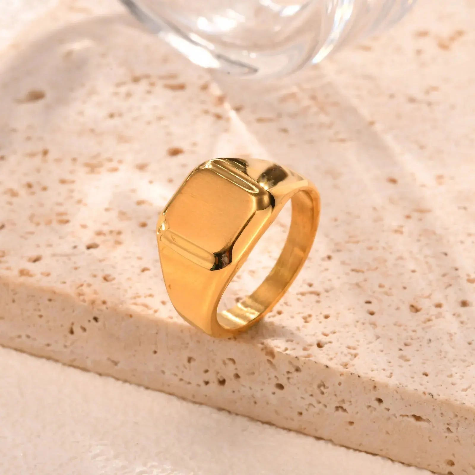 Square Signet Ring for Men Women,Gold Color Stainless Steel Ring Plain Band Ring,Statement Chunky Ring Band Thumb Ring | Shopulia