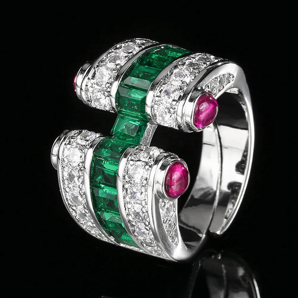 Shopulia Lab-Grown Ruby, Emerald & Sapphire Cocktail Ring - Ethical Multi-Gemstone Fine Jewelry
