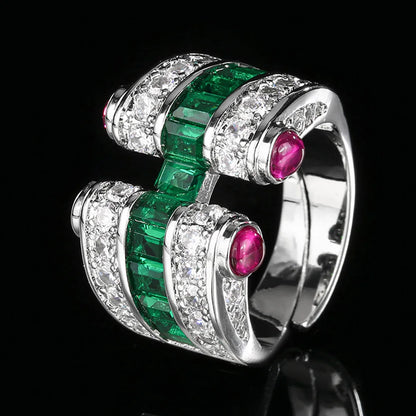Shopulia Lab-Grown Ruby, Emerald & Sapphire Cocktail Ring - Ethical Multi-Gemstone Fine Jewelry