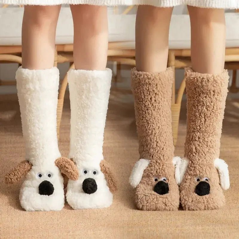 Funny Animal Slipper Socks for Women - Warm 3D Dog Plush House Socks with Non-Slip Soles | Shopulia