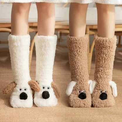 Funny Animal Slipper Socks for Women - Warm 3D Dog Plush House Socks with Non-Slip Soles | Shopulia