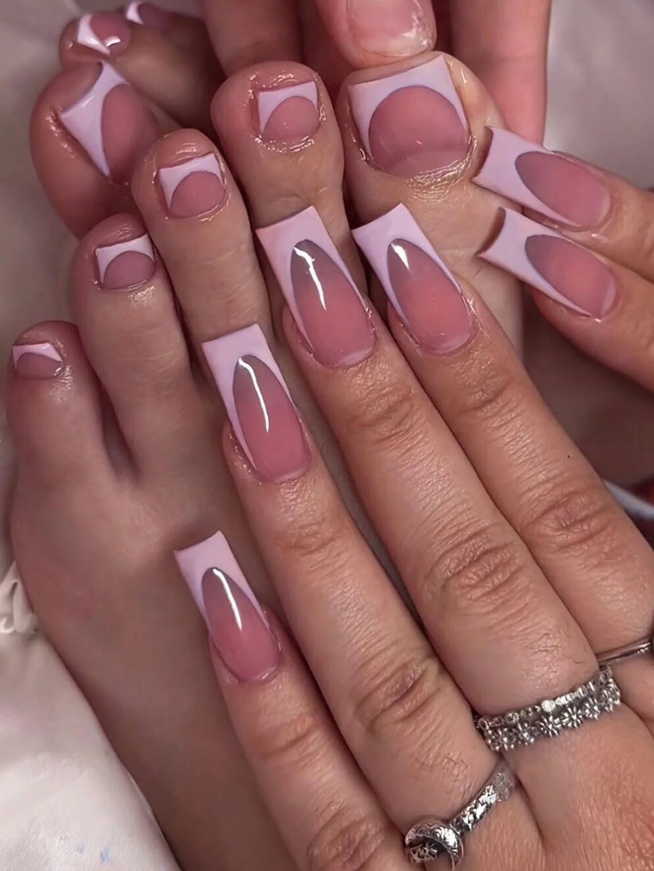 “Full Cover Nude Fake Toenails – French Black Border Set for Women” Shopulia