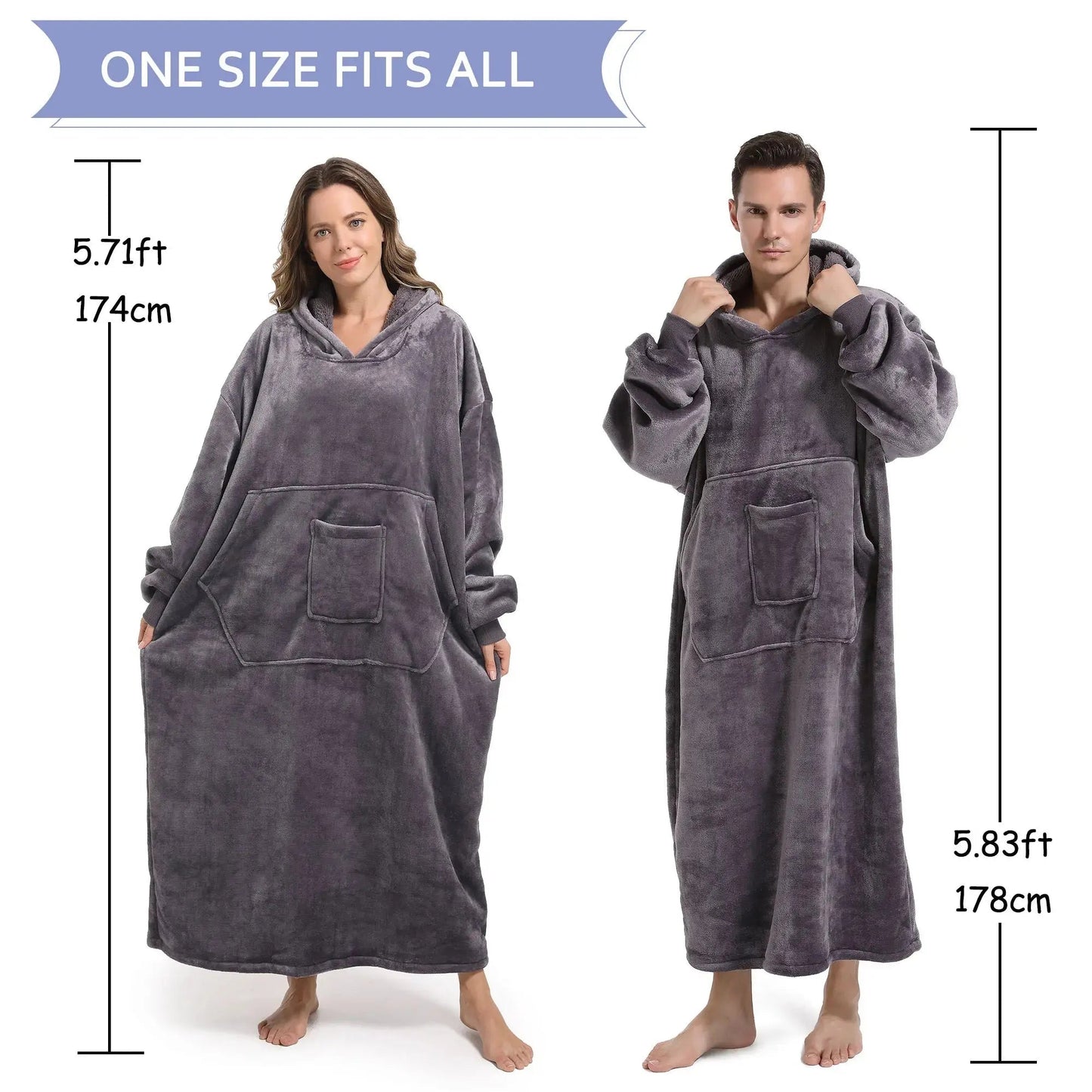 Men and women's winter casual pullover pajamas, warm and comfortable with thick fleece, solid color and pocket, long style | Shopulia