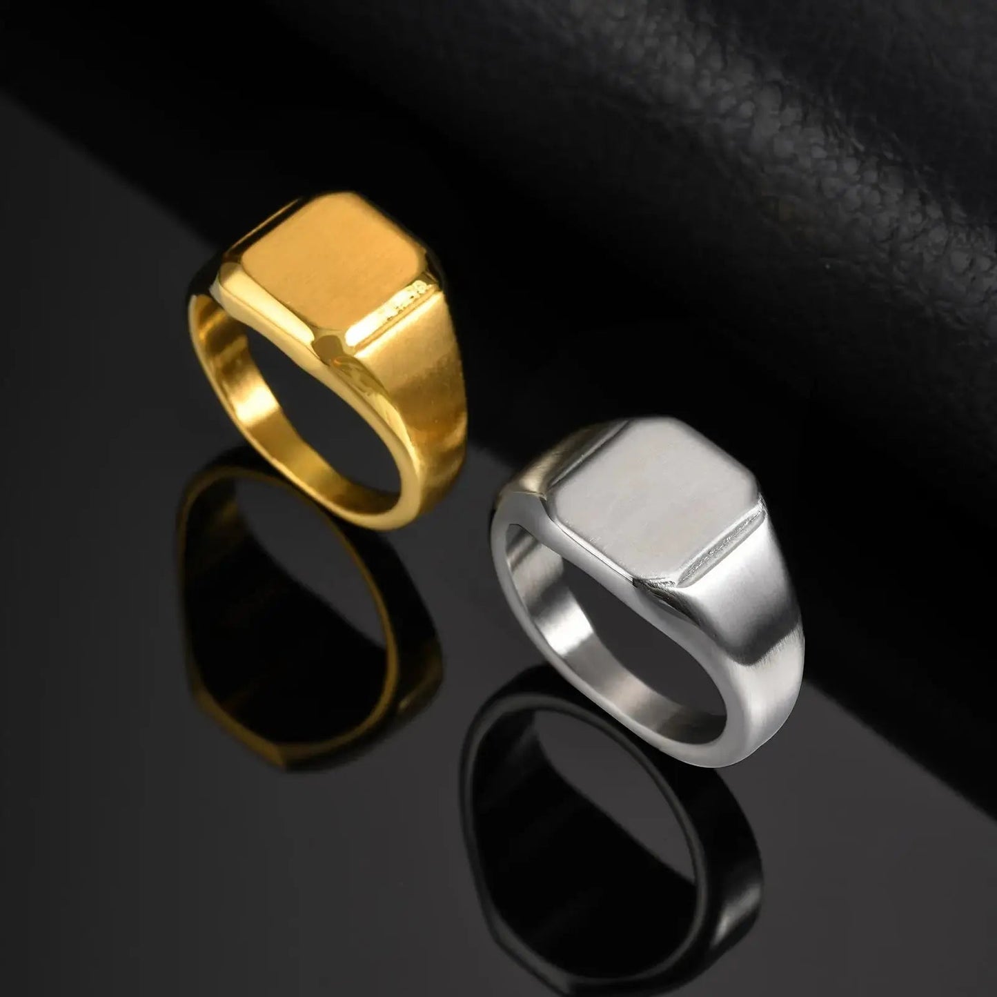Square Signet Ring for Men Women,Gold Color Stainless Steel Ring Plain Band Ring,Statement Chunky Ring Band Thumb Ring | Shopulia