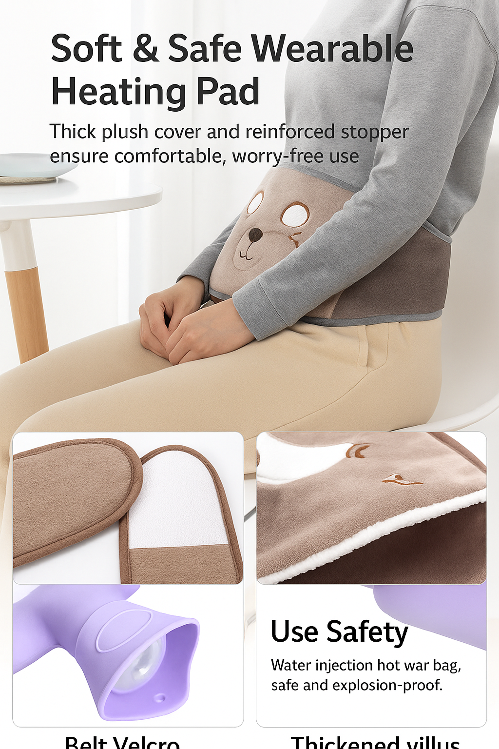 Wearable Hot Water Bag Belt – Plush Heating Pad for Cramps, Back & Muscle Pain Relief Shopulia