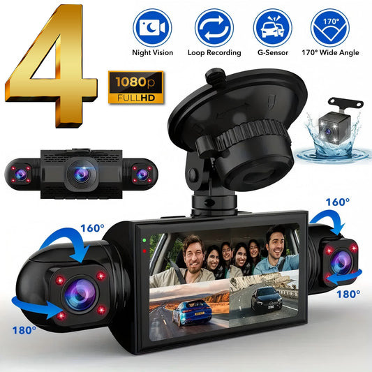4 Channel Car Dash Cam FHD 1080P Front Left Right Rear Night Vision