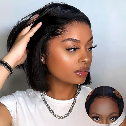 Glueless Bob Wig Human Hair - Ready to Wear Straight Wig with 4x4 Transparent Lace Closure Shopulia